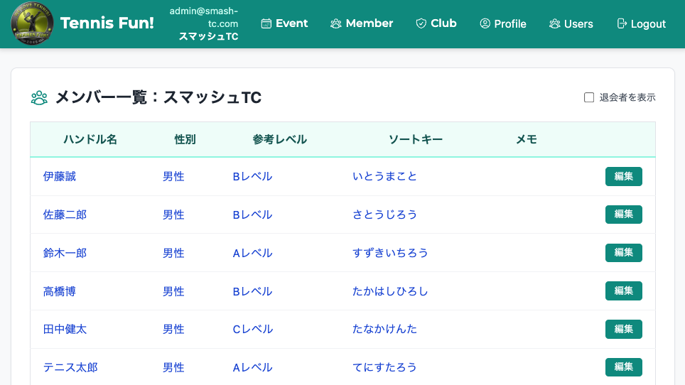 クラブ・メンバー管理